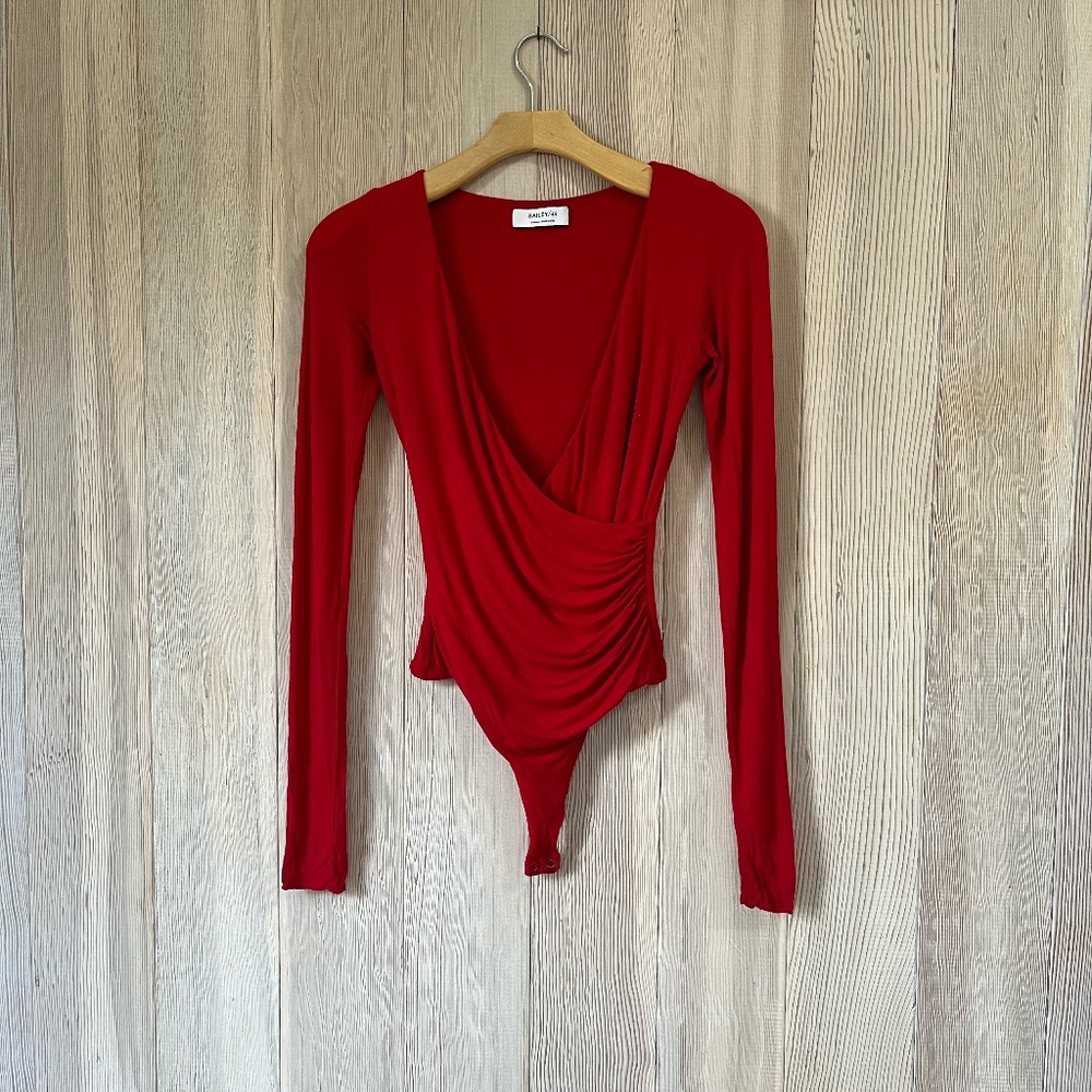 Bailey/44 Red Rouched Bodysuit, Size XS